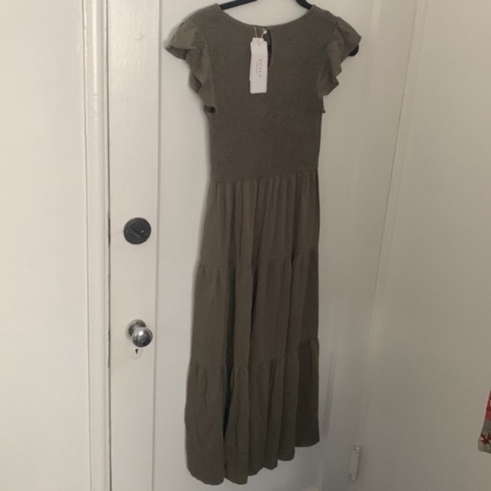 ZCSIA Summer Casual Flutter Short Sleeve Smocked A Line Midi Dress S NWT